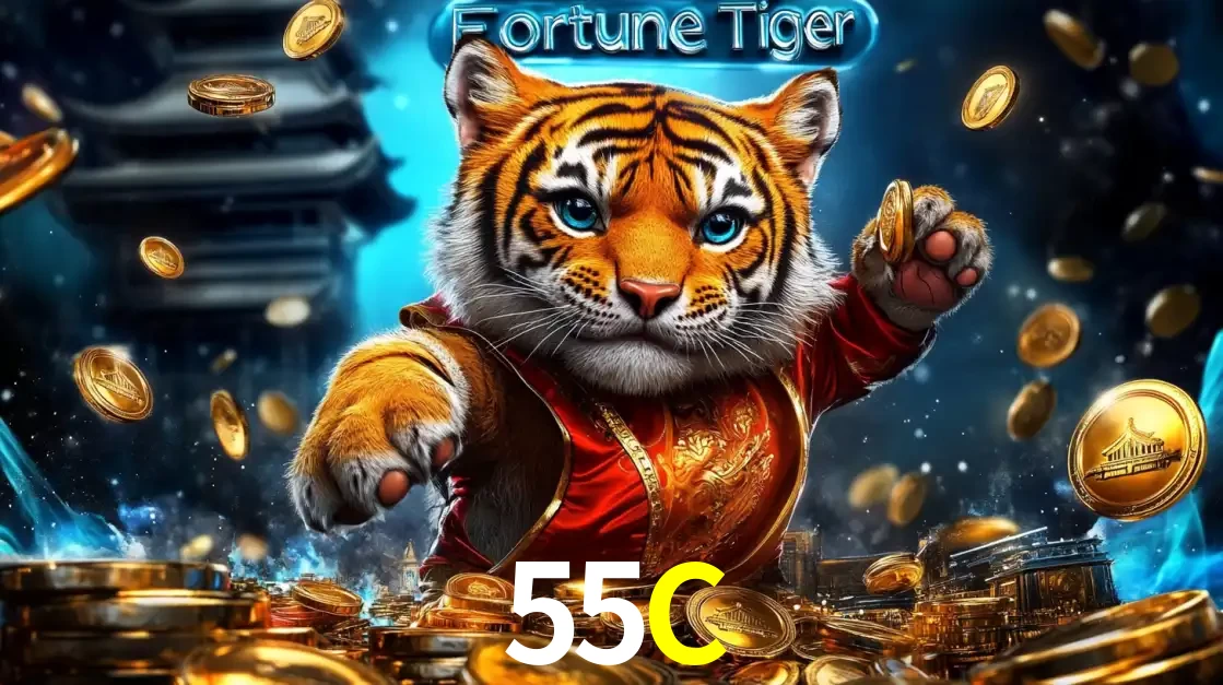 Imagem promocional do jogo de slot Fortune Tiger, com um tigre majestoso em traje tradicional cercado por uma fortuna em moedas de ouro, disponível agora no cassino 55C.